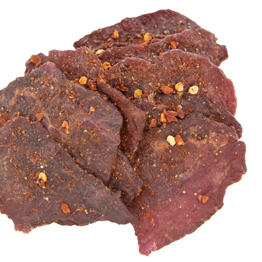 Spicy jerky product photo on white background