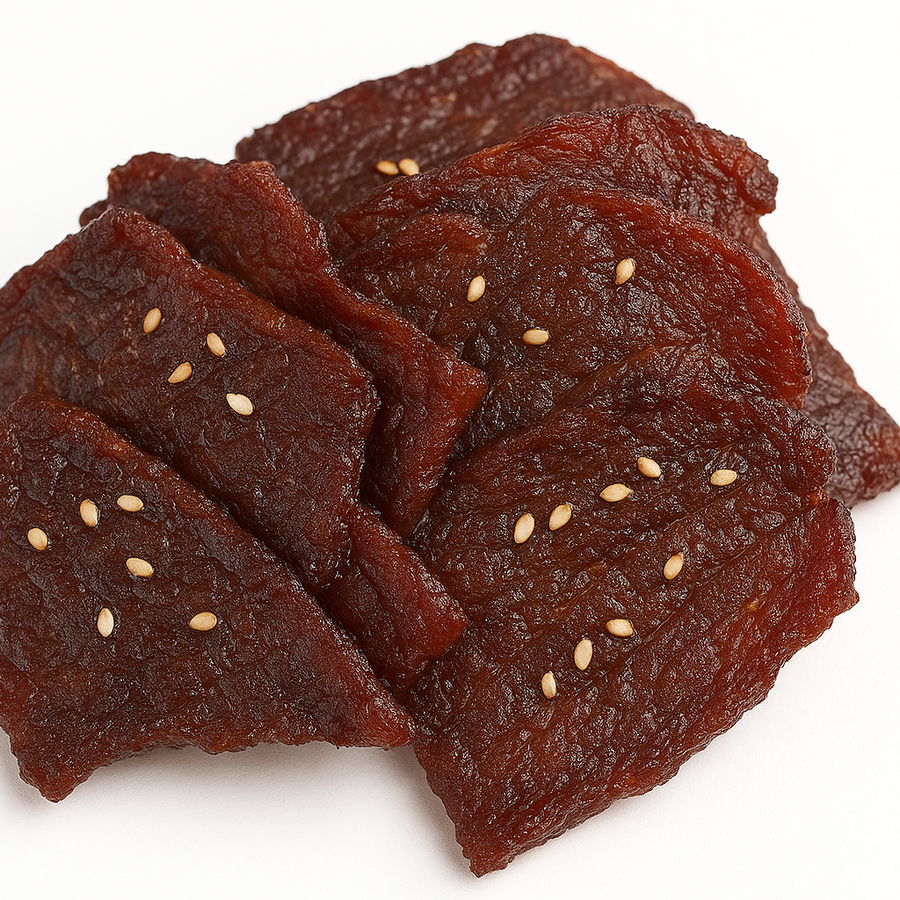 Teriyaki jerky product photo on white background